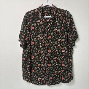 Hot Topics Mushroom Woods Button Up Shirt Mens Size 2X Black Short Sleeve